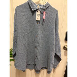 Roxy Infinity Blue Womens XL Button-Up Long Sleeve Shirt Lightweight Textured